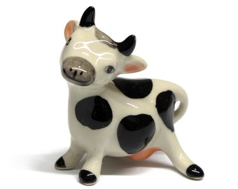 Miniature Animals Ceramic little Cow Figurine Hand painted