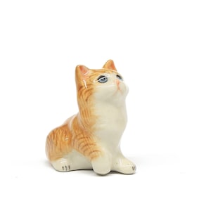 Miniature Animals Ceramic Brown Sitting Kitten Cat Figurine Hand painted
