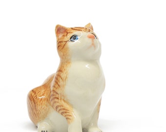 Miniature Animals Ceramic Sitting Cat Figurine Hand painted
