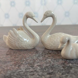 Animals Ceramic All Gray Swans Family Figurine Hand painted