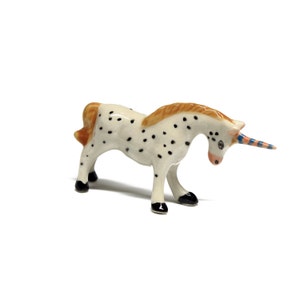 Miniature Animals Ceramic White Unicorn Horse Figurine Hand painted