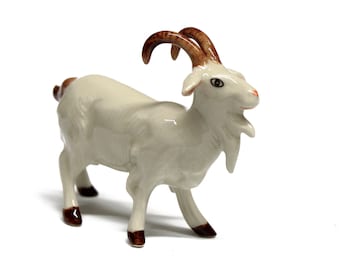 Figura de cabra de cerámica blanca de animales en miniatura pintada a mano