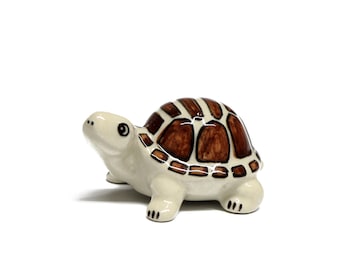Miniature Animals Ceramic White Turtle Figurine Hand painted