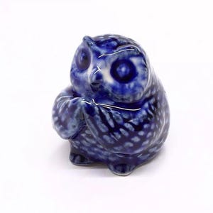 Miniature Animals Ceramic Blue Color Owl Bird Ceramic Hand painted
