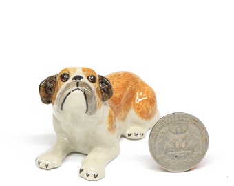Miniature  Animals Ceramic Crawling Bulldog Dog Ceramic Hand painted