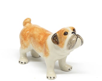 Miniature  Animals Ceramic Sitting Bulldog Dog Ceramic Hand painted