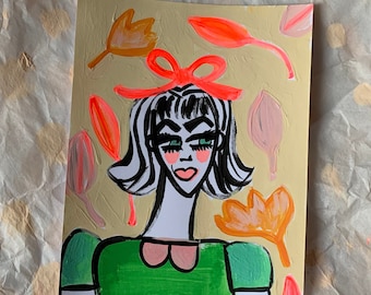 Groovy art - Art gift - Fall Lady Love - Fall art - Fall finds - Vintage fashion - lashes art - shop small