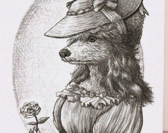 Poodle Rose card - dog and flower floral greeting card