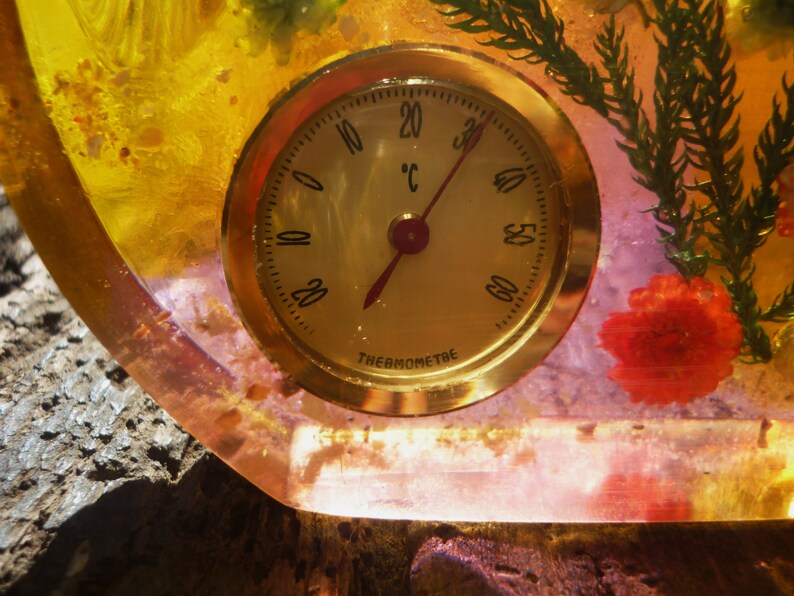 French Lucite plastic perspex with flowers thermometer