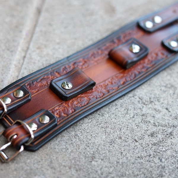 Leather Watch Cuff, Handmade strap, Custom Brown Black Bracelet,watchband gift Band Mens Women Sunburst,Johnny Depp Style