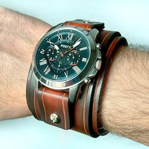 Leren horlogemanchet, handgemaakte mannen vrouwen polsband, ambachtelijk 20 mm 22 mm 24 mm bruin op maat gemaakte zwarte Big Guys Johnny Depp-stijl horlogeband