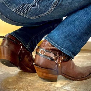 Laarsriemen, ZWART leren cowboylaarzentuig, bikerboots met gesp Steampunk-laarsarmband