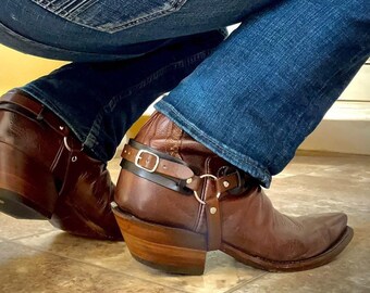 Boot Straps Leather BLACK Cowboy Boots 