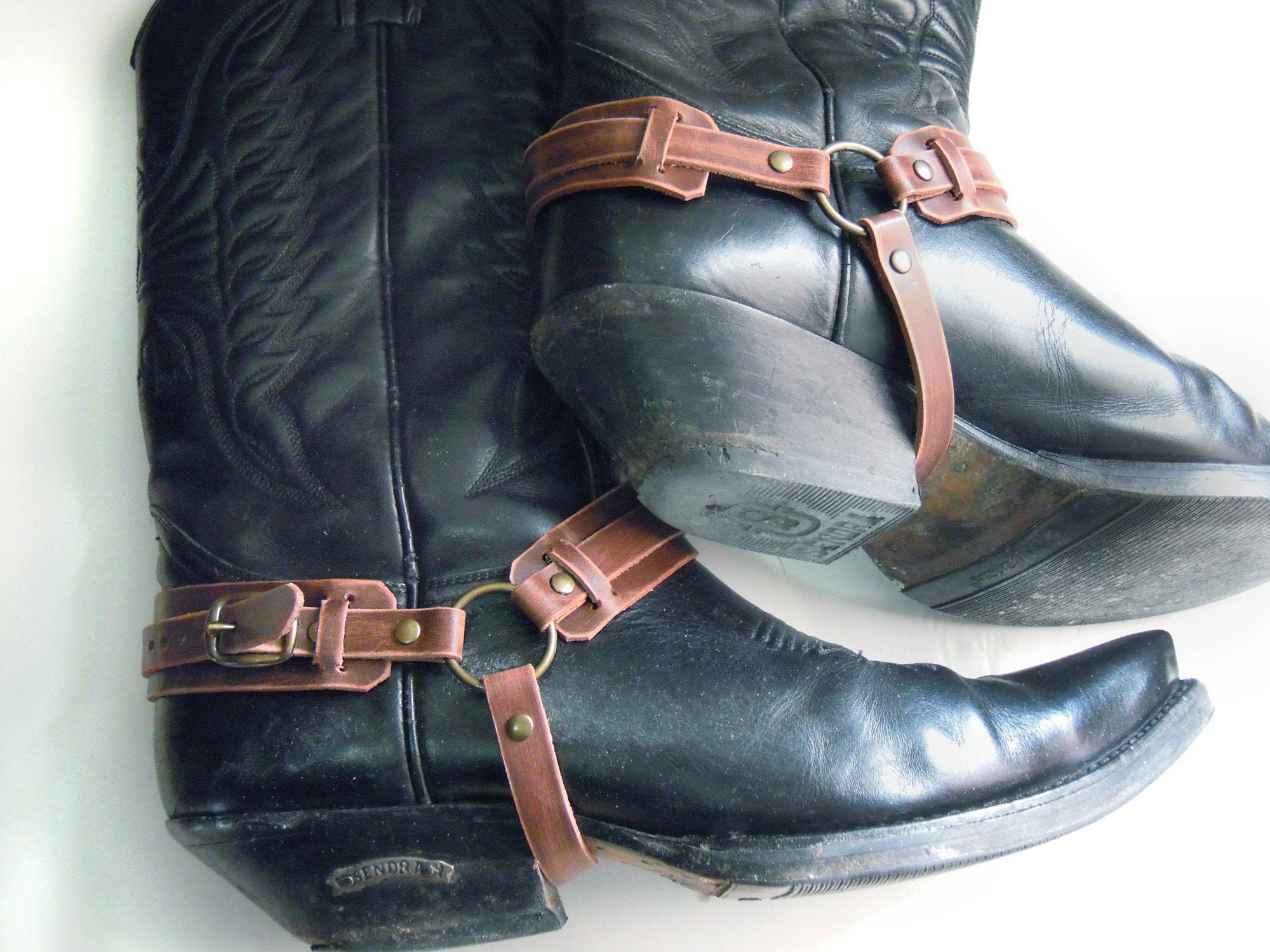 Leather Bootstraps, Cowboy Boots Brown Harness, Distressed Vintage Boot…