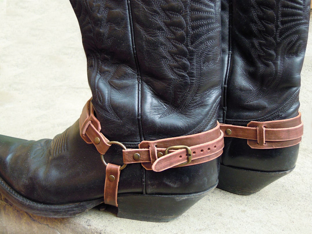 Leather Boot Straps, Cowboy Boots Harness, Biker Bootstraps, Distressed
