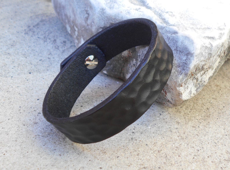 Black Leather Cuff Bracelet Handmade Wrap Bracelet Mens Etsy