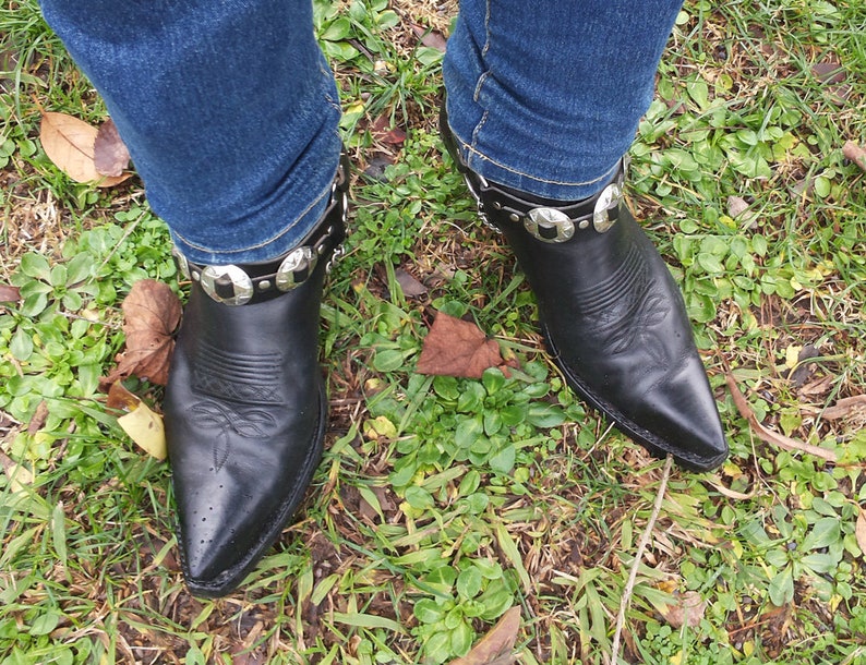 Cowboy Boots Leather Boot Straps with conchos and chains spurs Etsy