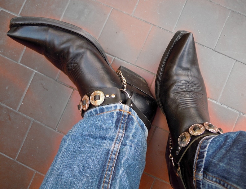 Leather Boot Straps Conchos Chains Cowboy Biker Boots Spurs Etsy