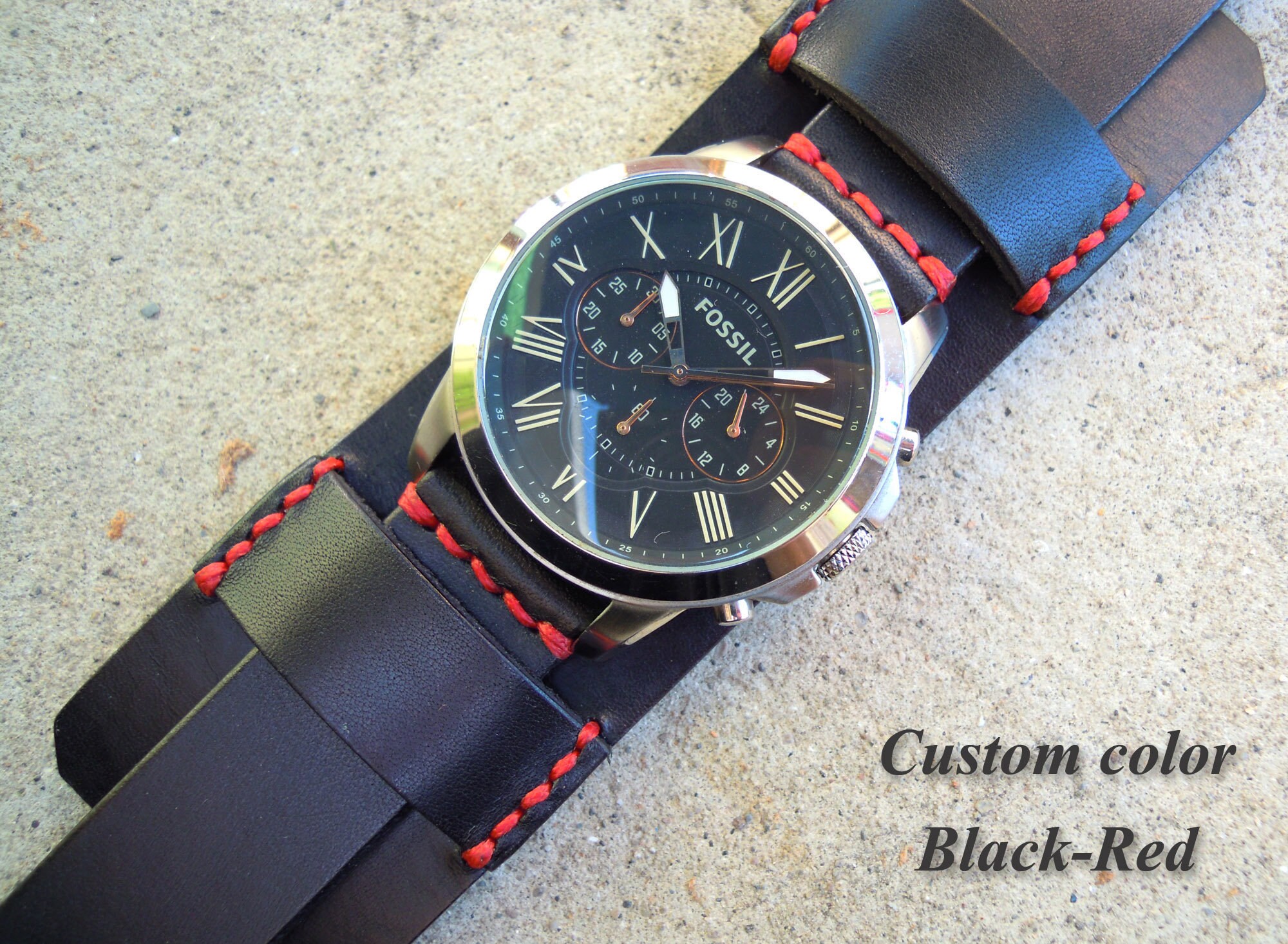 Cinturino Per Orologio Militare Mimetico Verde Scuro In Pelle - Foto 2