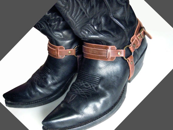 Leather Boot Straps, Cowboy Boots Harness, Biker Bootstraps, Distressed  Brown Vintage Buckle Steampunk Pirate 