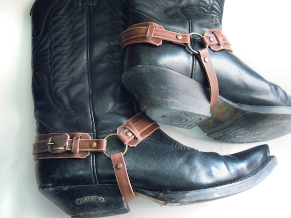 Leather Boot Straps, Cowboy Boots Harness, Biker Bootstraps, Distressed  Brown Vintage Buckle Steampunk Pirate 
