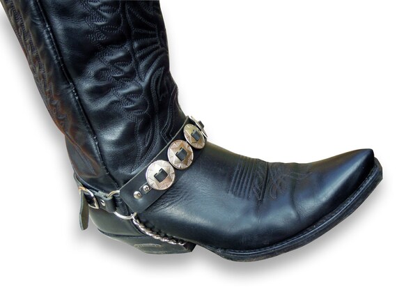 Leather Boot Straps Conchos Chains 