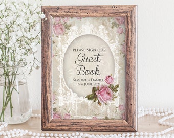 Wedding Guest Book Sign Vintage Style Personalised Personalized Custom