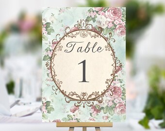 Wedding Table Cards, Green Vintage Antique Frame Card, name cards flower design