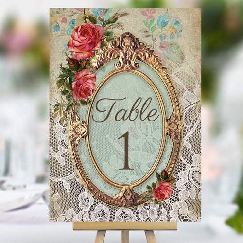 Antique Style Wedding Table Number Cards Names Vintage Frame Etsy