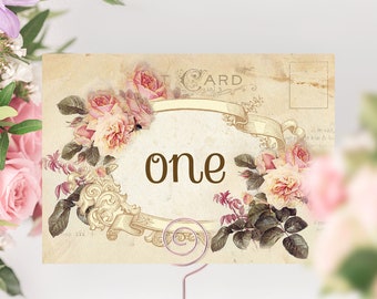 Wedding table cards - Vintage Style Postcard, names numbers your choice! Personalized