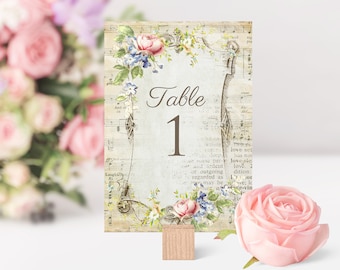 Personalised Wedding Table Number/Name Cards Vintage Shabby Chic Pink Rose 