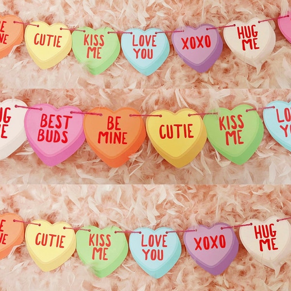 Love Hearts Garland Valentines Decoration Candy Sweet Cute Rainbow Bunting 2 metres