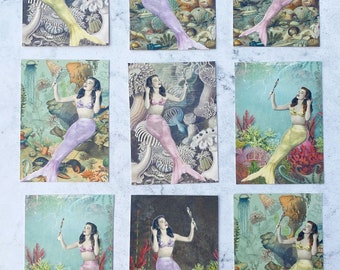 Mermaid card toppers, craft, scrap booking tags vintage style supplies card making