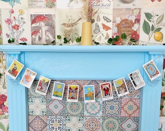 Tarot Card Garland Decoration Vintage Style Magic Divination Fortune Teller Moon Star Lovers Goddess