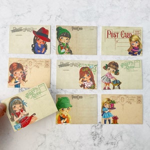 Toppers de carte de fille mignonne pour étiquette de cadeau, artisanat, style rétro vintage des années 70