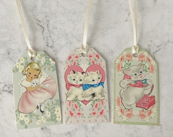 Pretty Kitty Cat Gift Tags, set of 10, Cute Kittens, vintage shabby chic