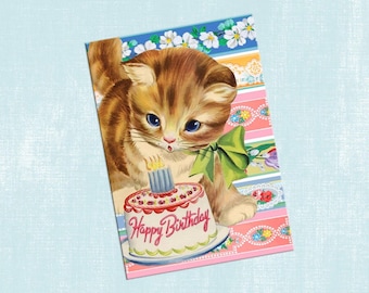 Tarjeta de cumpleaños Pretty Kitty Kitsch Cat Vintage Bright