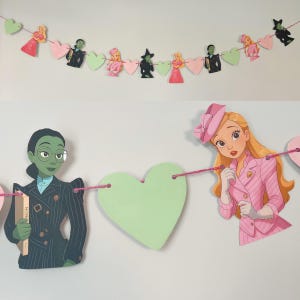 Wicked inspired card garland Elphaba Glinda green pink bunting decoration