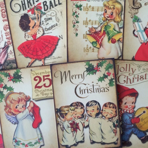 Christmas Card Toppers Vintage Retro Style for Scrapbooking Etsy