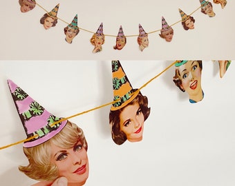 Party Hat Fifties Girls Ladies Garland Bunting Retro Birthday Bachelorette Hen Do Vintage Quirky 2 metres