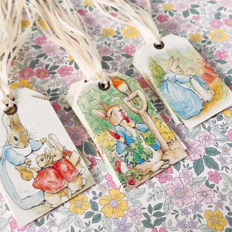 Peter Rabbit gift tags - set of 8 - beatrix potter with ribbon image 2
