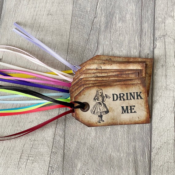 wedding favors party favours - Digital Download Instant gift tags Drink Me Alice In Wonderland