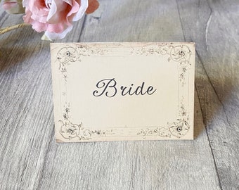 Vintage Wedding Place Name Cards - set of 10 - Personalised Cream