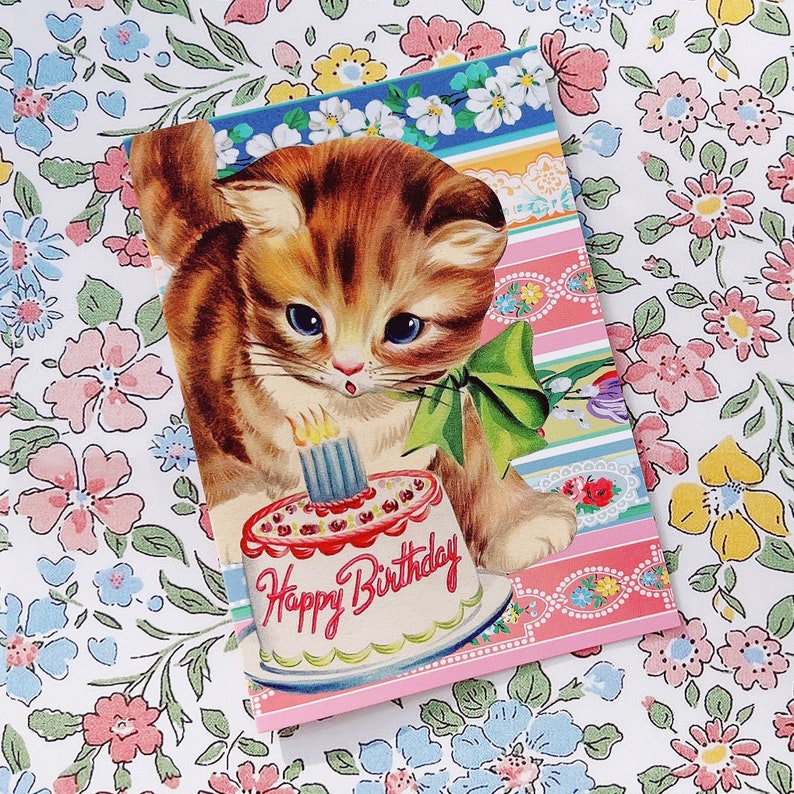 Pretty Kitty Birthday Card Kitsch Cat Vintage Bright - Etsy