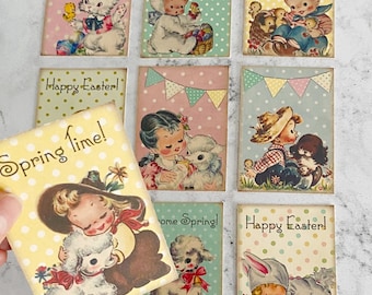 Easter Card Toppers for crafts, tags, scrapbooking, vintage retro bunny, rabbit, egg hunt
