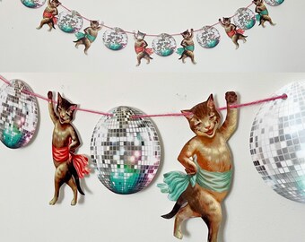 Dancing Disco Cat Bunting Garland wedding party home crazy cat lady kitten