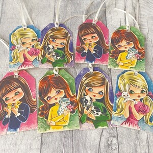 Retro 70s Gift Tags: Girls with Pets, Set of 8 bild 5