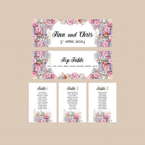 Floral Wedding Table planner Cards Seating Plan