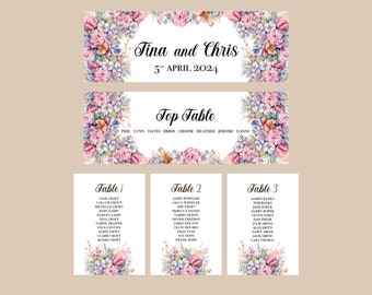 Floral Wedding Table planner Cards Seating Plan