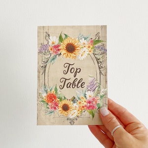 Sunflower Wedding Table Number Cards wild flower design centrepiece image 3